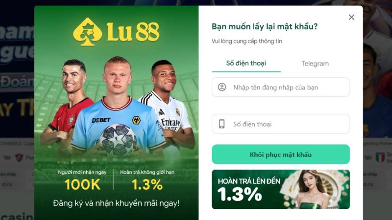 Cách lấy lại mật khẩu khi quên mật khẩu đăng nhập Lulu88