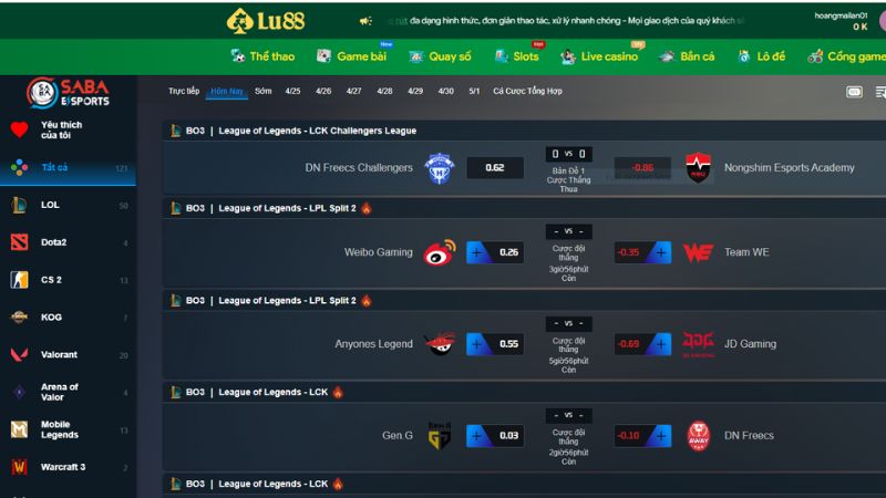 Cá cược thể thao điện tử Lulu88
