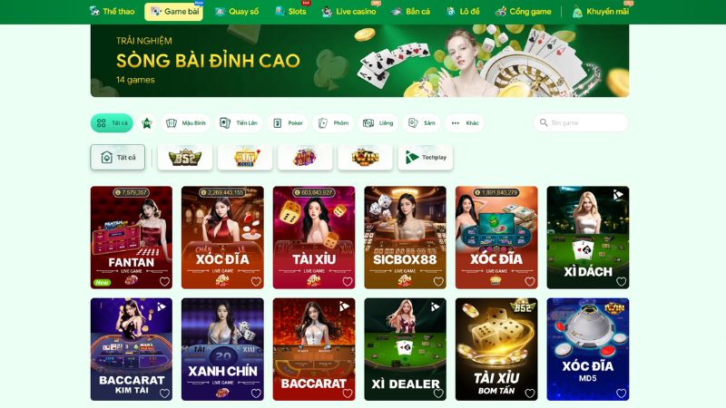 Sảnh game bài tại nhà cái Lulu88